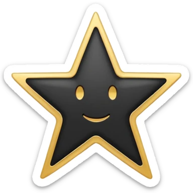 Create a high-quality emoji icon with a black circular background, a white five-pointed star in the center, and a thin golden outline around the circle. The design should be minimalistic, modern, and in emoji style, suitable for use in messaging apps. sticker