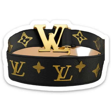 Luxury Black Louis hVuitton belt with Gold buckle sticker