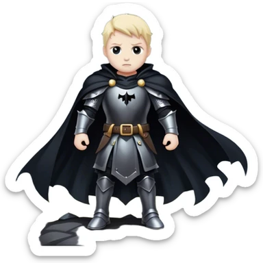 A shadowy knight with a black cape, standing in a stormy battlefield sticker
