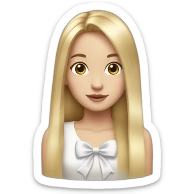 Long blonde straight hair with a white bow sticker