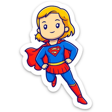 Supergirl superhero full body, blue suit with red cape and S emblem sticker