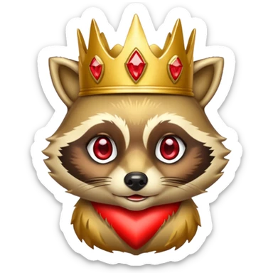 Gold Racoon with gold with red jewelled crown , outline in red sticker