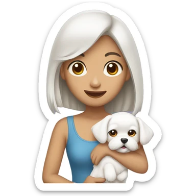 Asian girl holding Maltese puppy sticker