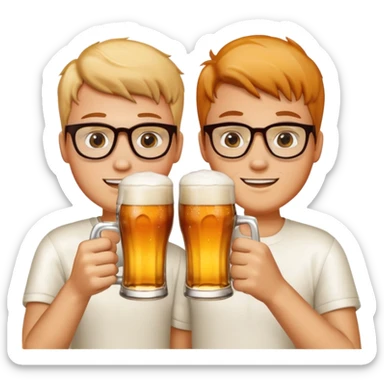 Two young guys holding a glass of beer in their hand and clinking glasses of beer sticker
