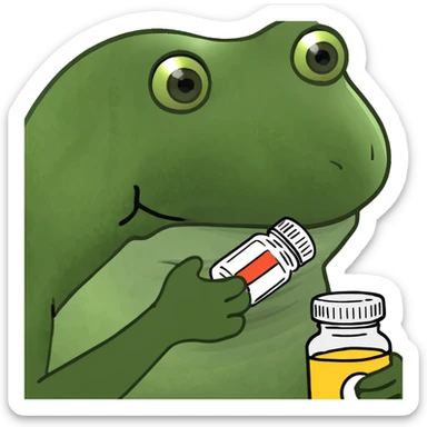 Frog with medicine sticker