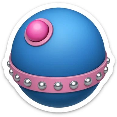 Blue ball for the gag on a ball gag with a white attachment collar with  pink  studs sticker