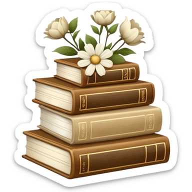 Beige books and white flowers sticker