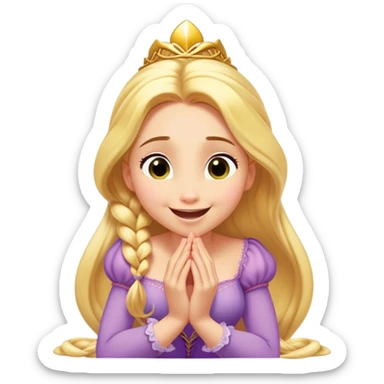 Cinematic Playful Rapunzel Portrait Emoji, Giggling as Pascal sits atop her head, hands cupped over her mouth in a moment of pure joy, her radiance shining through, utterly enchanting! sticker