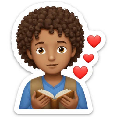 Brown boy with curly hair dreaming abouthis girlfriend small smirk on his face eyes closed with a little heart next to him sticker