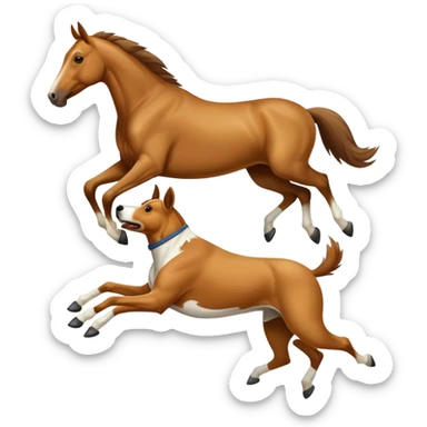 horse jumping over a dog sticker