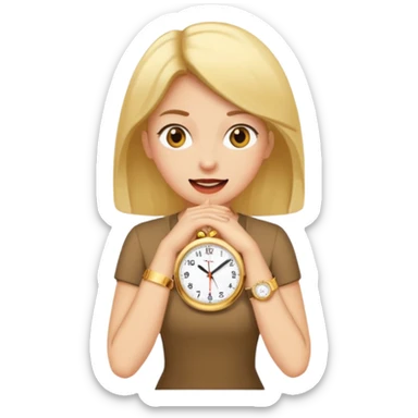 Surprisingly goofy once they open up. Strong, loyal, and incredibly supportive — but still hates wasting time. woman silly but with a watch  sticker