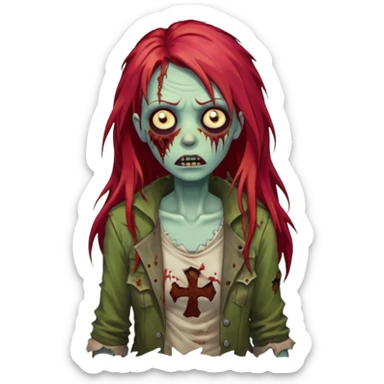 Franja cabelo ruivo comprido zombie sticker