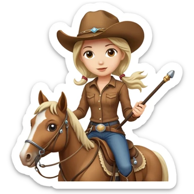 girl wearing cowboy hat riding a horse holding a whip sticker
