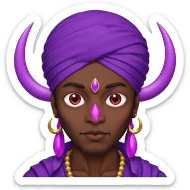 Con el planeta Saturno 🪐 (esto tiene que ser el elemento más importante) , un moro con turbante 👳🏾‍♂️ y la cara del diablo morada esta 😈  sticker