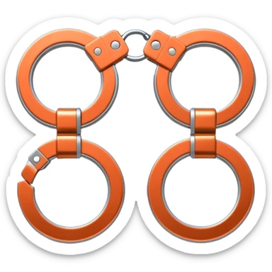 Minimalistic metallic handcuffs emoji, reflective metal, simple flat vector design, futuristic minimal style sticker