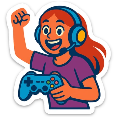 excited gamer girl in headphones sticker
