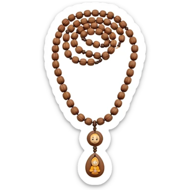 monk necklace object icon, wooden prayer beads with simple pendant, spiritual minimal design, natural wood texture, subtle sacred aura, 3D cartoon style, mobile game icon style, centered, clean background, no text, no watermark
 sticker