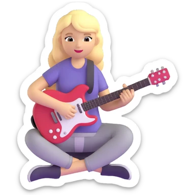 talented blonde girl playing guitar surrounded by music notes sticker