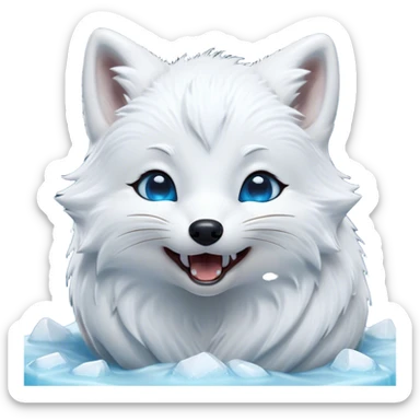 Cinematic Cute Yawning Arctic Fox Portrait Emoji, Head tilted slightly with a dramatic, wide-open yawn, showcasing a soft, downy white Fur with subtle icy blue accents and gently drooping ears, round eyes barely open in drowsy contentment, Simplified yet irresistibly adorable features, highly detailed, glowing with a soft, cozy glow, high shine, relaxed yet expressive, stylized with a touch of arctic whimsy, bright and endearing, soft glowing outline, capturing the essence of a sleepy yet affectionate arctic fox, so drowsy it feels like it could stretch out of the screen and curl up for a nap! sticker