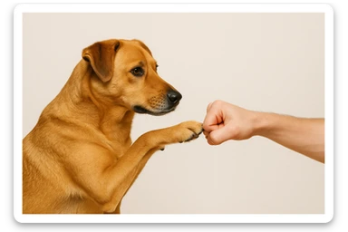 a dog and a human doing a fist bump, friendly, clear gesture, simple background sticker