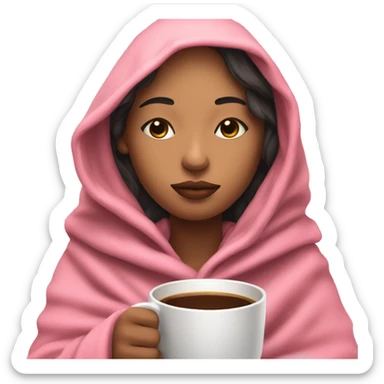 line drawing girl inside a pink blanket sipping coffee eyes closed sticker