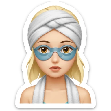 Girl with towel on her head and eye patches on sticker