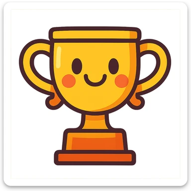 cartoon style trophy with smiling face, fun and friendly, rounded shapes sticker