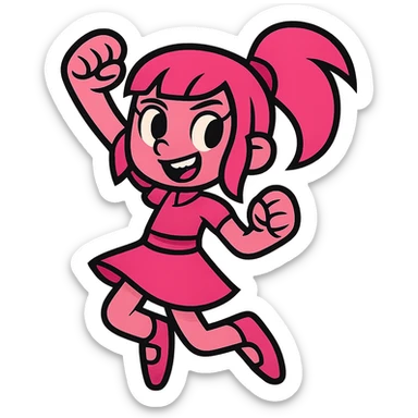 pink girly girl with bold lines and energetic pose in vibrant toon style sticker
