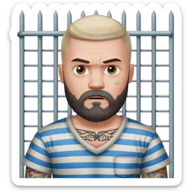 angry tattooed bearded white boy male prisoner with prison cell bg sticker