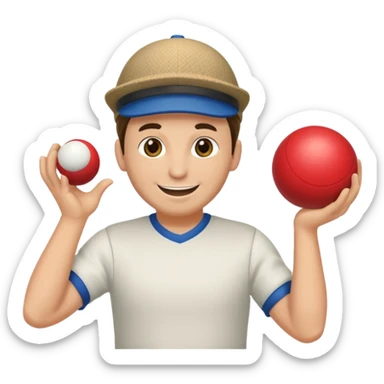 emoji joyeux avec une casquette qui joue avec une boule de pétanque sticker