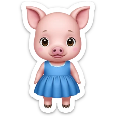 a baby pig wear blue dress sticker