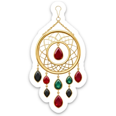 Epic Hanging gold suncatcher, threads with shiny sparkly bloodstone and ruby and obsidian gemstones,  sticker