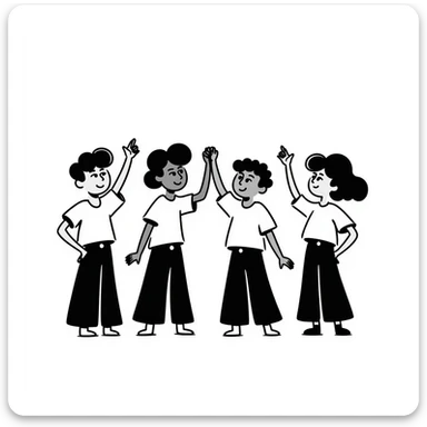 a group of young people, hand drawn doodle style sticker