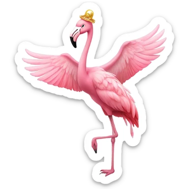 Flamingo wearing gold chain doing a peace sign with wing sticker