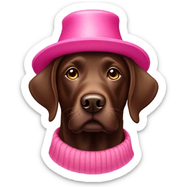 chocolate lab with a pink hat sticker