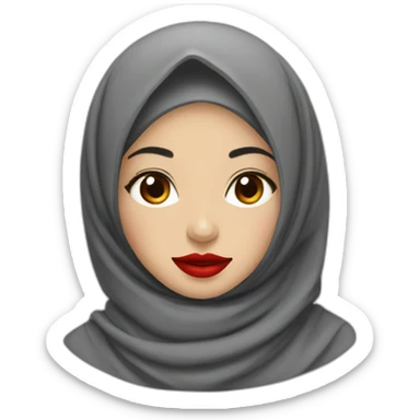 Indonesian women wearing grey hijab with red lipstick sticker