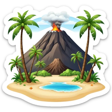 Tropical Hawaiian island with palm trees, volcano, and beach sticker