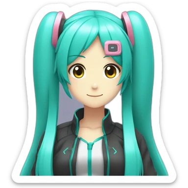 Hatsune Miku, viewed from profile,with a big belly, like the emoji sticker