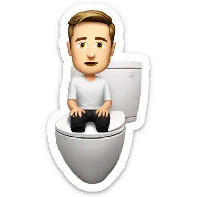 Elon musk sitting on a toilet with sunset sticker