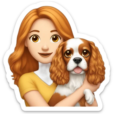 white girl holding cavalier king charles spaniel  sticker