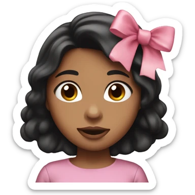Woman with brown skin, long and shiny black hair with a pink bow, throwing a kiss sticker