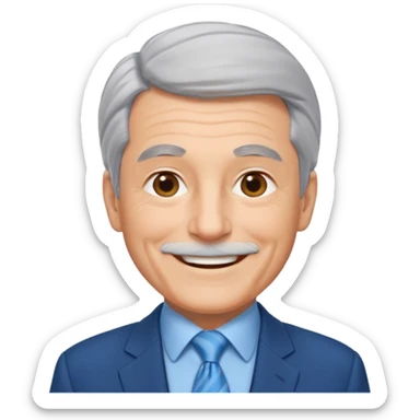 Create an emoji of a 62-year-old man in a blue suit and light blue tie with gray hair. sticker
