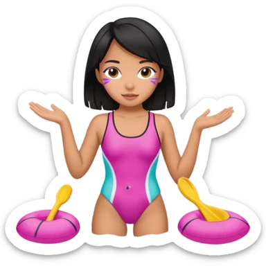 Hawaiian girl with black hair with pink highlights and a swimsuit sticker