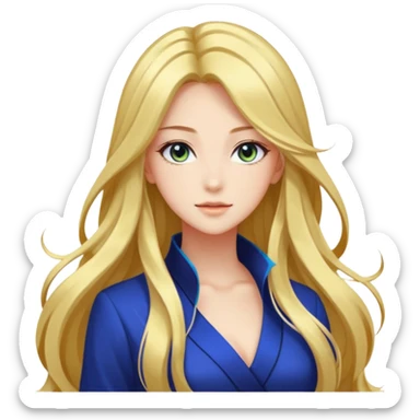 Elegant beautiful woman, long flowing hair, glowing skin, captivating eyes, fashionable outfit, dreamy light, detailed anime-style, vibrant colors, transparent background sticker