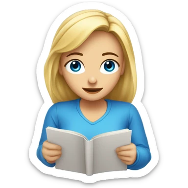 quiero un emoji de una chica rubia de ojos azules leyendo sticker