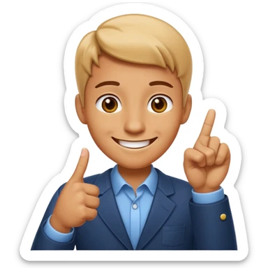 emoji of a cheerful cartoon person pointing down at the ground with both hands — standing straight, smiling confidently, arms bent and both index fingers extended downward — simple background, bright lighting, clean expressive Apple emoji design, playful and clear “here” meaning sticker