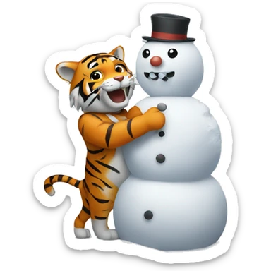 Tiger building snowman sticker