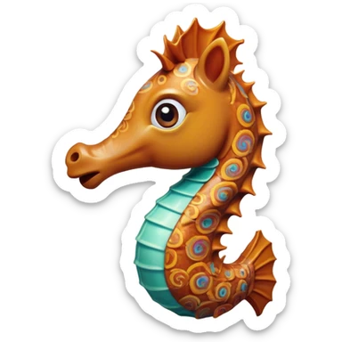 Cinematic Realistic Comical Sea Horse Portrait Emoji, Head tilted dramatically with an exaggeratedly amused expression, featuring a striking, finely detailed body with bold, whimsical patterns and wide, expressive eyes full of playful disbelief, rendered with natural, vibrant hues and realistic texture; high shine, dramatic yet playful, styled with an air of cheeky aquatic mischief, soft glowing outline, capturing the essence of a spirited and over‐the‐top sea horse that looks ready to bob its way into viral fame! sticker
