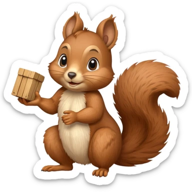 squirrel holding a small box with one hand sticker