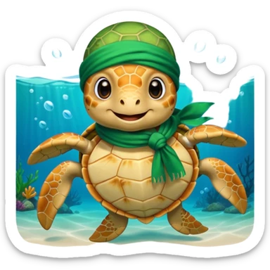 cute sea turtle wearing a green pirate scarf sticker